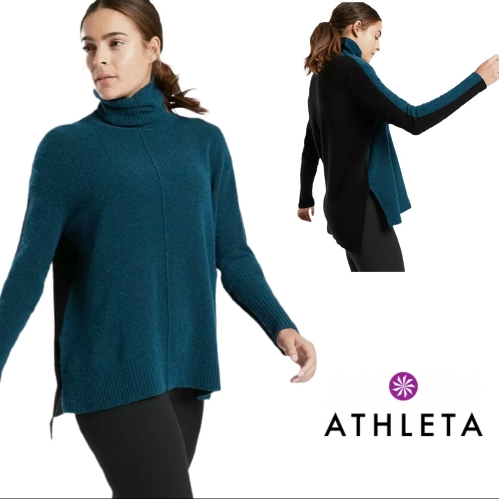 SOLD Athleta Transit Color block Wool Turtleneck Sweater - Picture 1 of 11
